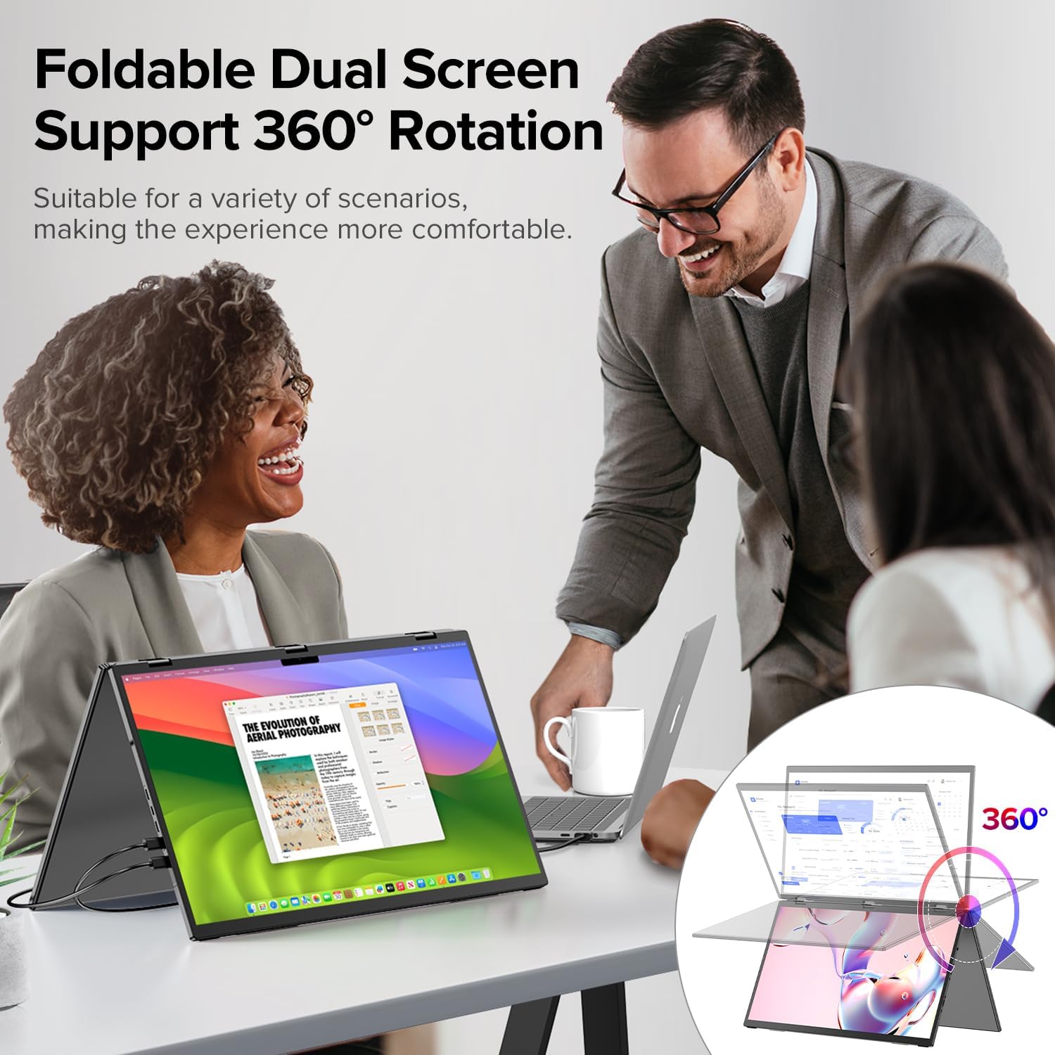 UPERFECT Delta 15.6' Dual Portable Monitor for Laptop Screen Extender 1080P HDR 360° Folding Stacked Triple Monitor with Stand for Laptop PC Phone Game Console (No Driver Needed)