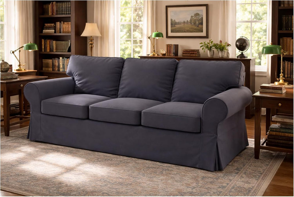 Heavy Duty UPPLAND (Not EKTORP) Sofa Cover Replacement Compatible with IKEA UPPLAND 3 Seat Sofa, Loveseat, Armchair, Sectional Corner, or Footstool Slipcover Only (Uppland 3 Cotton Dark Gray)