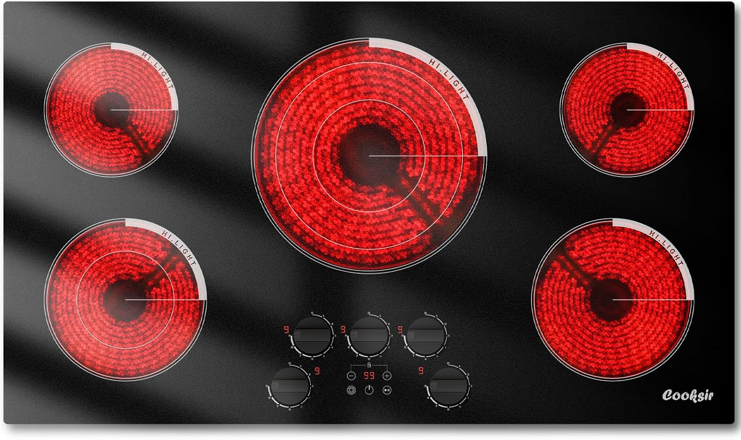 Upgraded 36 Inch Electric Cooktop 5 Burners - Powerful 9200W Built-in(34.25'x19.3') Electrical Stove, Electric Cook Top 30 In Knob Control, 99 Minutes Timer, Safety Lock, 220-240V Hard Wired