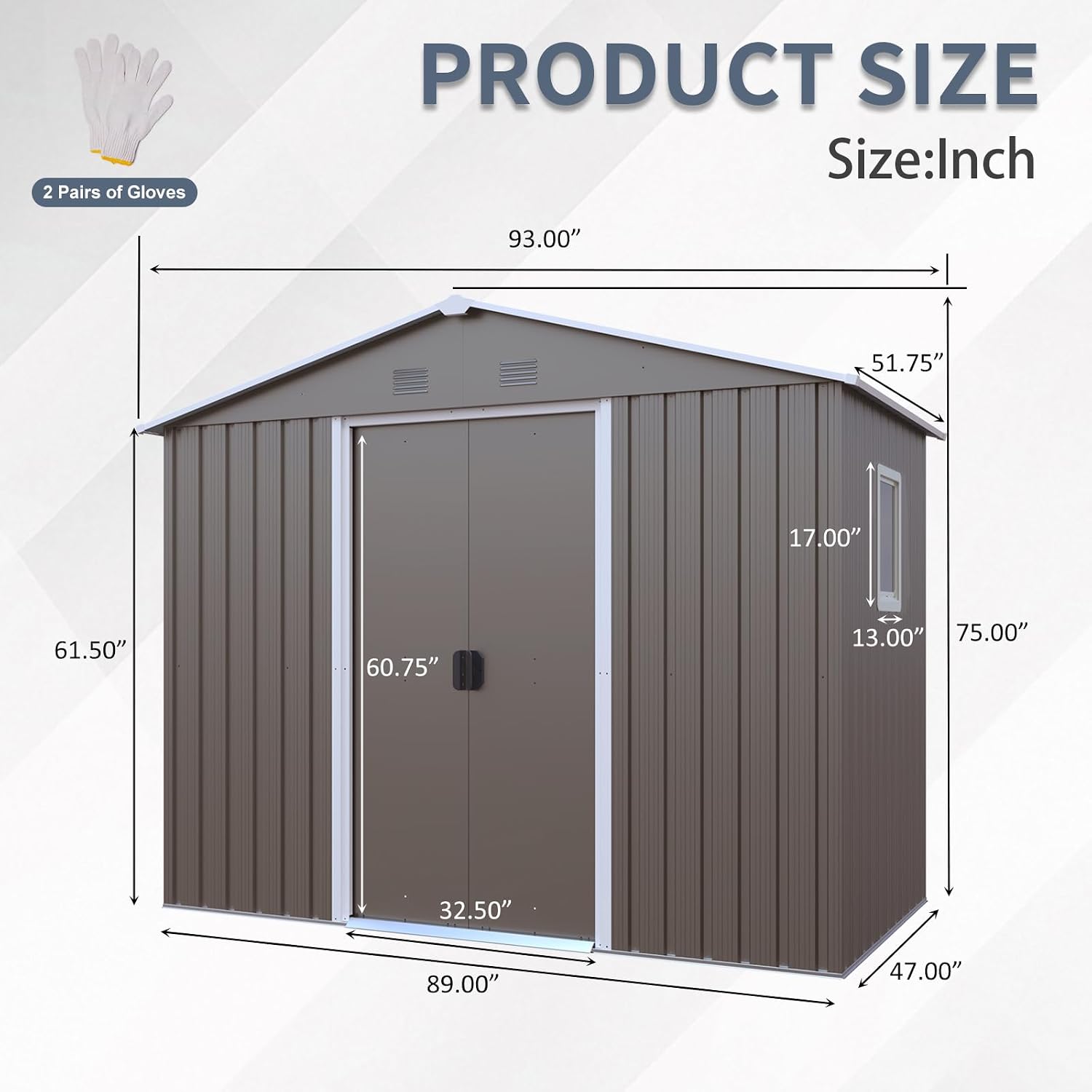 8 x 4 FT Outdoor Storage Shed, Metal Garden Shed with Floor Frame, Tool Shed Outdoor Storage with Lockable Sliding Doors & Window & Air Vents, Storage House Waterproof for Backyard, Lawn, Gray