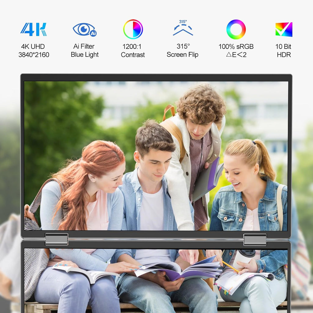 InnoView Portable Dual Monitor 15.6' 3840x2160P 4K 100% sRGB | Owl Eye Vision - Foldable Design with 315° Screen Adjustment, 180° Stand | DP/USB-C/HDMI, Dual Screen Extender for Laptop, Mac, Windows