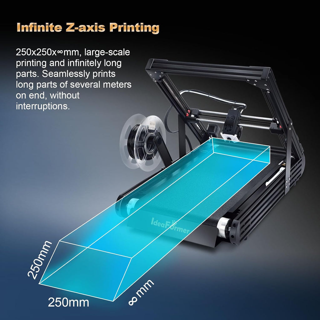 Official IdeaFormer-3D IR3 V2 Conveyor Belt 3D Printer, Infinite Z Axis Continuous Printing Belt Printer Large Format 250×250×∞mm for Cosplay, Prototyping & Production Auto Leveling 400mm/s Speed