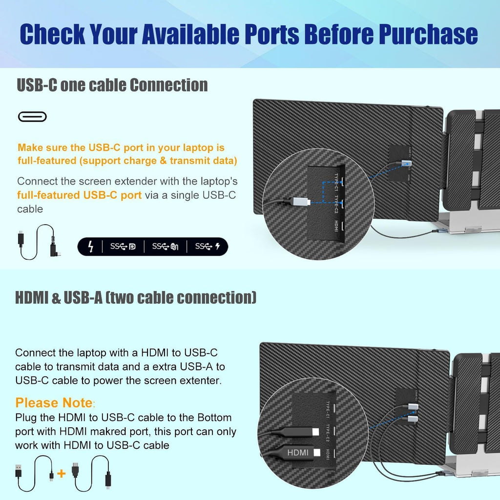 KEFEYA Laptop Screen Extender, 14' FHD 1080P IPS Laptop Monitor Extender Dual Screen, Portable Monitor for Laptops 13-17' with USB-C/HDMI Port, Plug n Play for Windows/Mac/Android/Switch/PS5