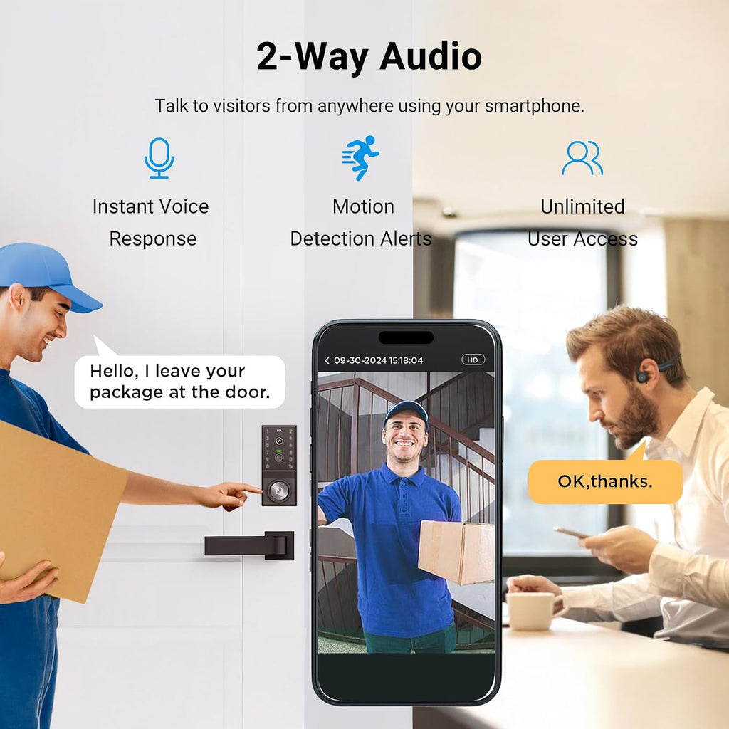 TCL Video Smart Door Lock D1 Max, 3-in-1 2K Camera+Doorbell+Fingerprint Door Lock, Built-in Wi-Fi Deadbolt for Front Door, Keyless Entry, Auto Lock, App Remote Control, Easy Installation (Black)