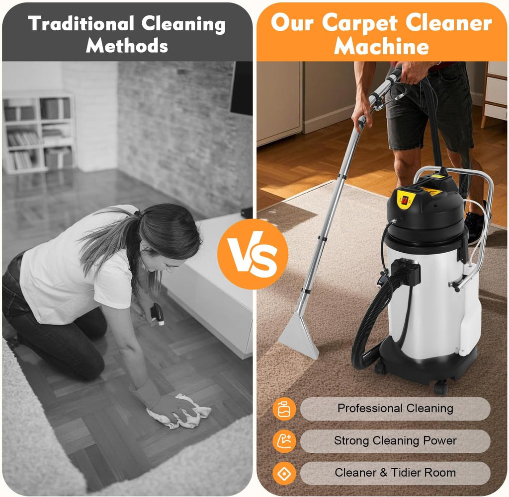 Bepritm 1049W Pro Commercial Carpet Cleaner, 2 in 1 Wet Dry Carpet Extractor, Vacuum Washing Machine Stainless Steel Carpet Shampooer for Carpets/Sofas/Car Detailing (Sent in 2 packages) (40L)