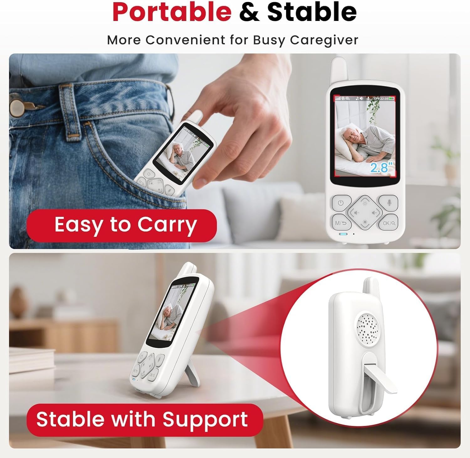 CallToU Elderly Monitor with Camera and Audio, 2-Way Talk Baby Monitors for Elderly No Wi-Fi Video Monitor for Elderly,Call Button Nursing Home Use | for Seniors, Dementia Patients 2 Camera