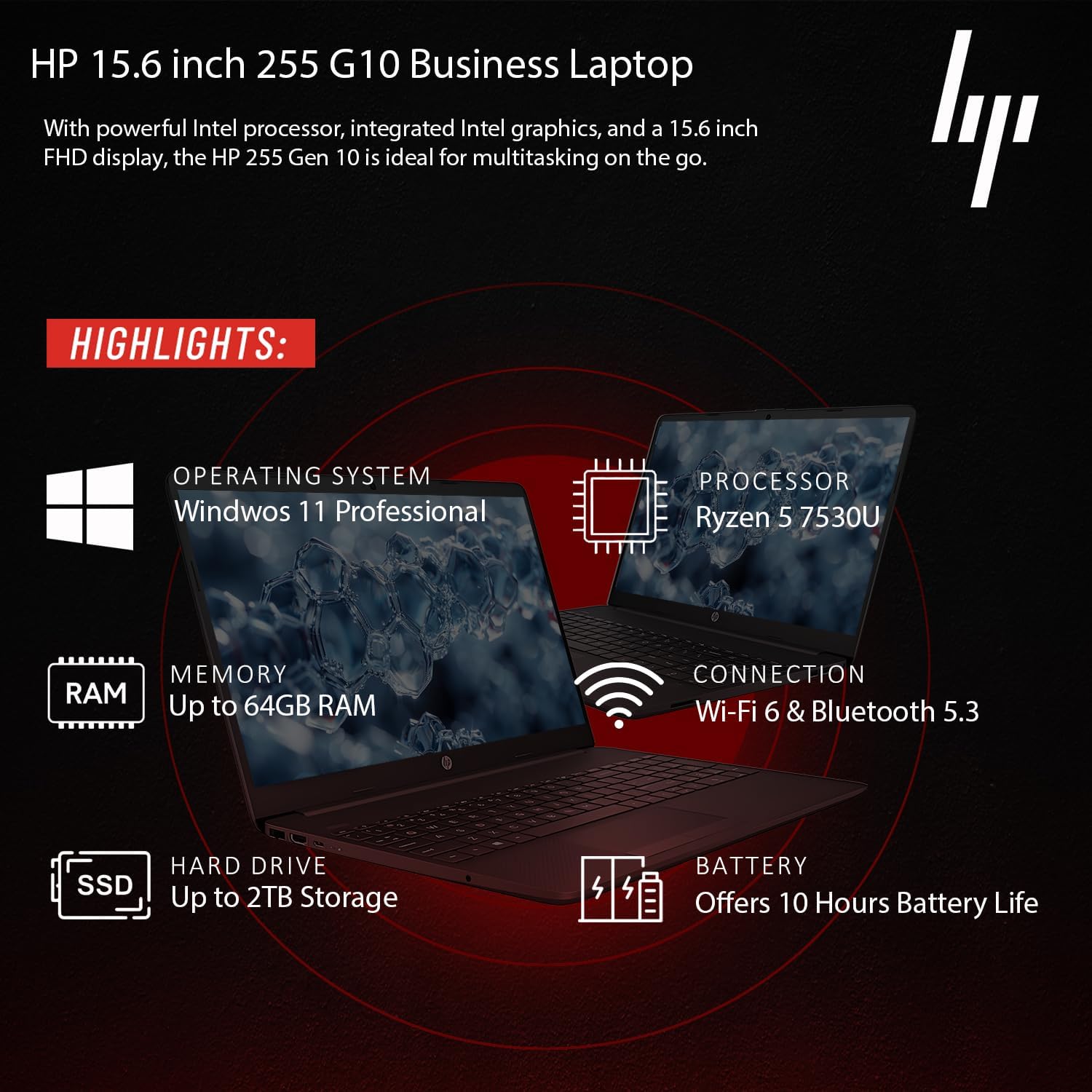 HP 2025 New 15.6' Business and Student Laptop, AMD Ryzen 5 7000-Series(Outperforms i7-1165G7), 64GB RAM, 1TB SSD, Ultra Quiet Design, Long Battery Life, Windows 11 Pro with Microsoft Office, WOWPC