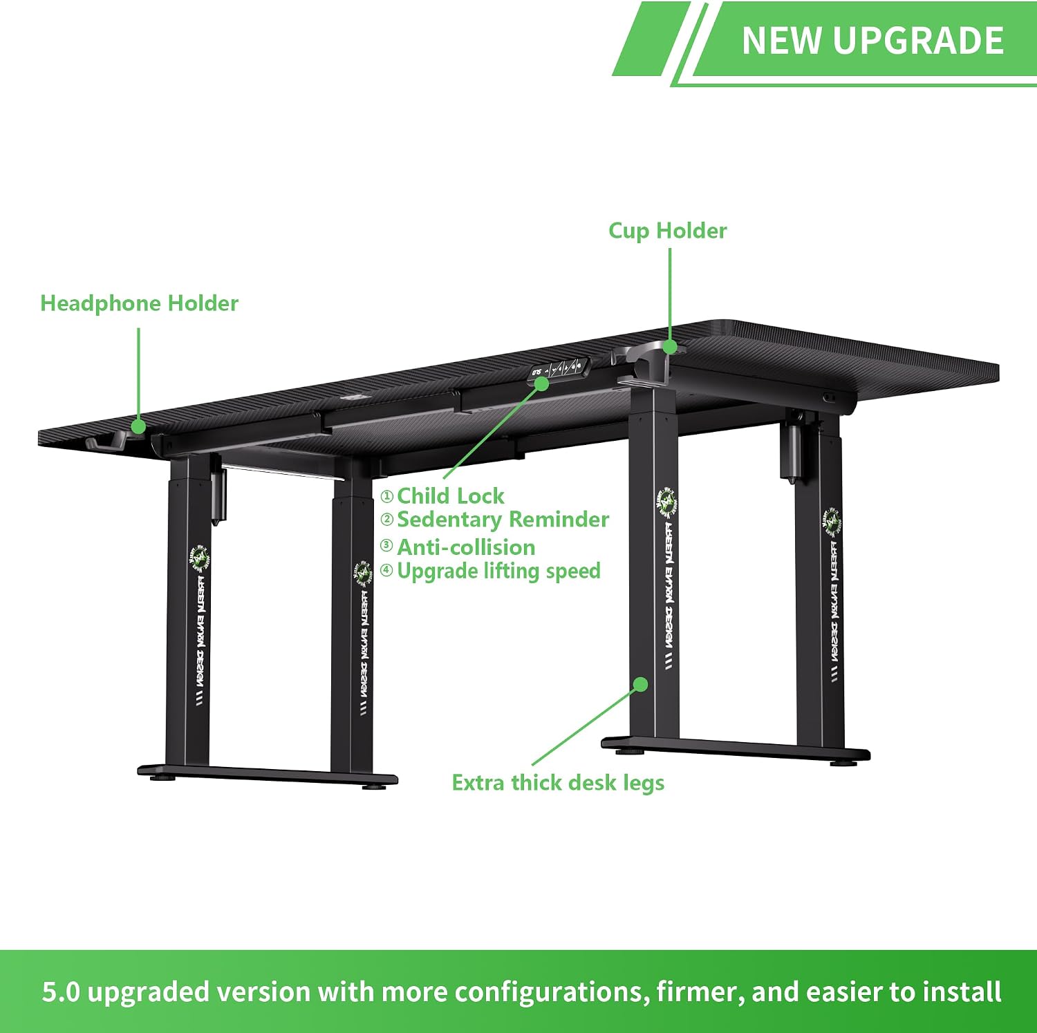 X-WIN Electric Height Adjustable Standing Desk, 71' x 31.5' Inch 4-Leg Ergonomic Sit to Stand Desk for Home Office, Powerful Dual Motor Work Desk with Locking Wheels, Carbon Fiber Textured Black