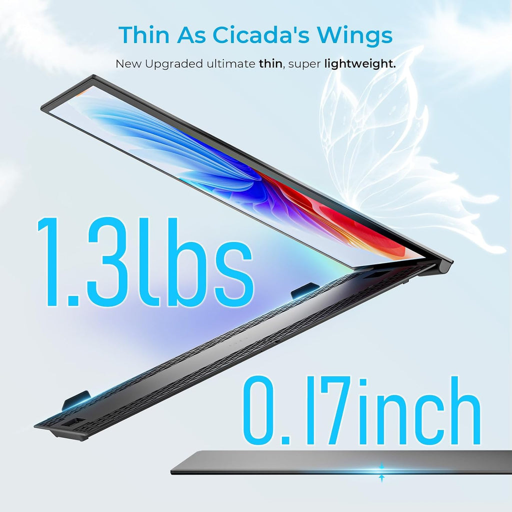 Laptop Screen Extender Ultra-Thin, 14' FHD 1080P Dual Portable Monitor for Laptop, 1.3lbs Lightweight Travel Monitor Extender Fit 13'-17.3', Plug and Play for Windows/Mac/Android/Chrome