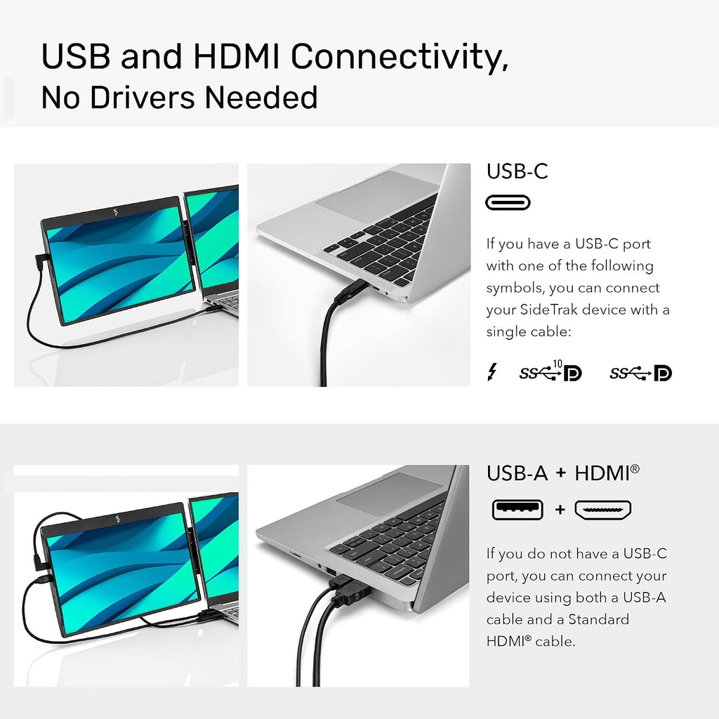 SideTrak Swivel 12.5' Portable Monitor for Laptop, Patented Swivel Hinge, Laptop Screen Extender | FHD Dual Screen w/Kickstand, USB or HDMI, Mac, PC, Chromebook Compatible (Single Monitor)