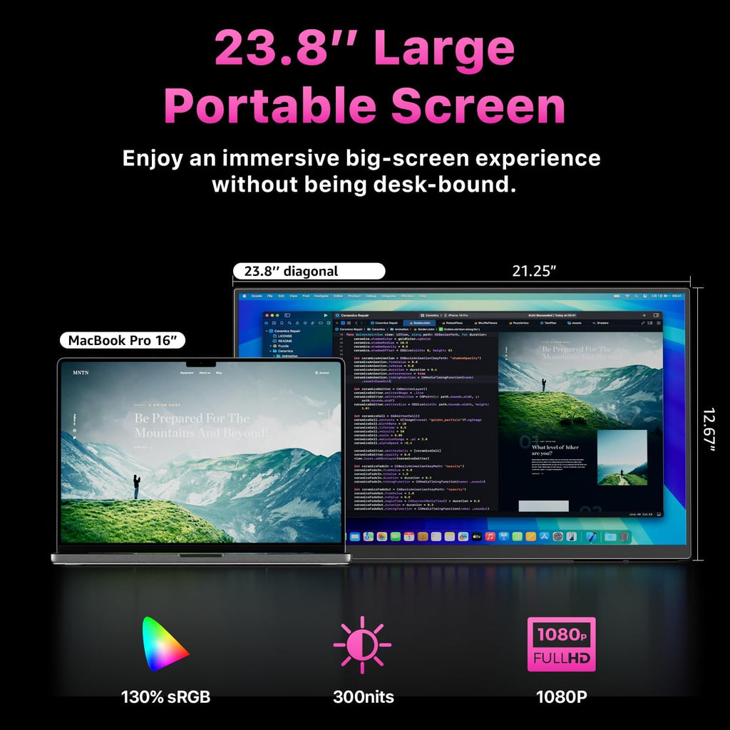 cocopar Portable Monitor IPS Travel Monitor with USB-C HDMI Portable Screen for Laptop MacBook Surface PC PS4/5 External Display with Kickstand, VESA Mountable, 23.8 Inch