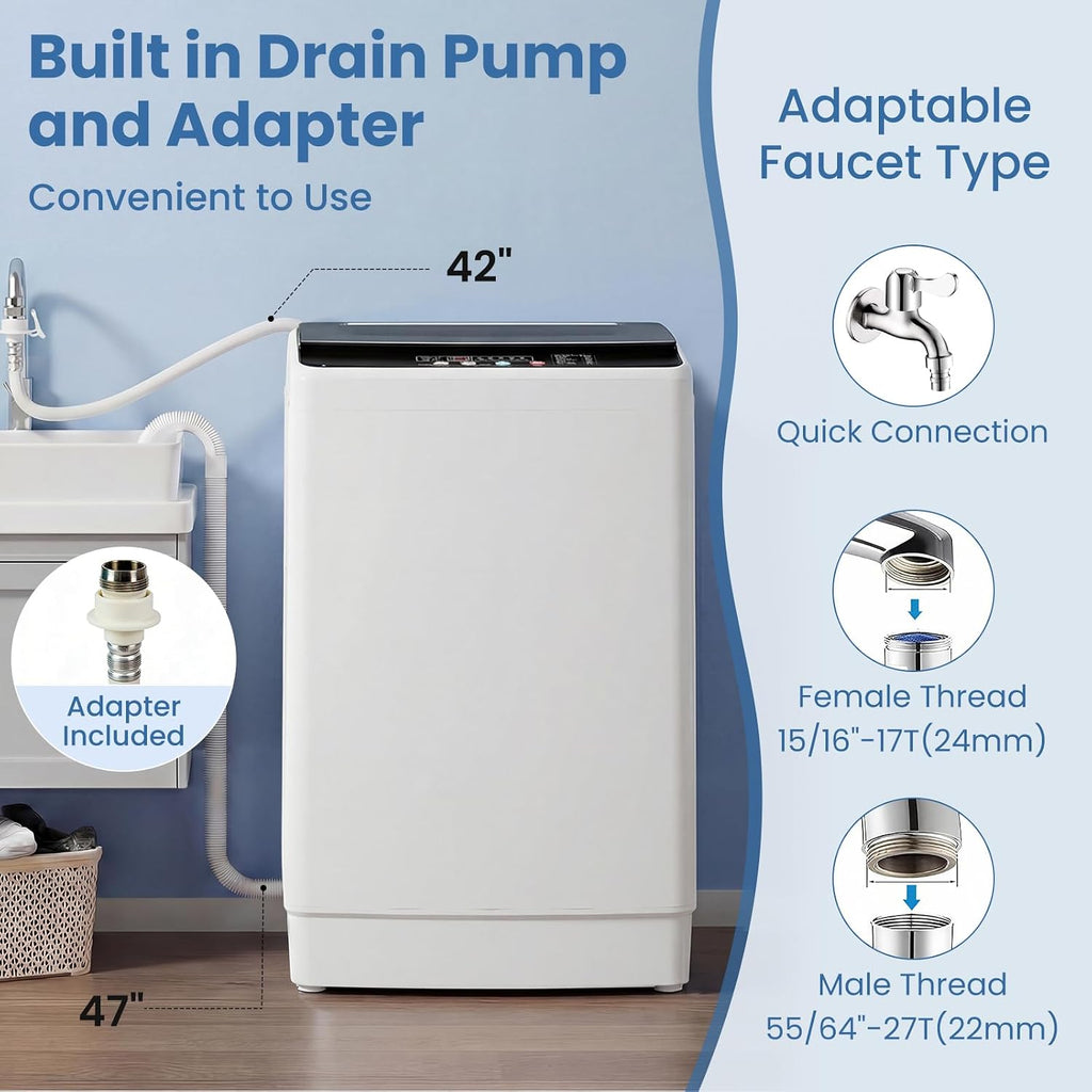 VCJ Portable Washing Machine, 35 LBS Large Capacity Full-Automatic Portable Washer with 12 Wash Cycles, 8 Water Levels & 24H Delay, Compact Electric Laundry Washer for Apartment, Dorms,RVs