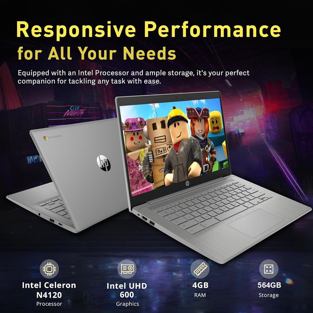 HP Chromebook 2025 Flagship 14' HD Laptop for Student Business, 4-Core Celeron N4120 CPU, 4GB RAM, 564GB Storage (64GB eMMC + 500GB Ext), Webcam, WiFi, Long Battery, HubxcelAccessory, Chrome OS