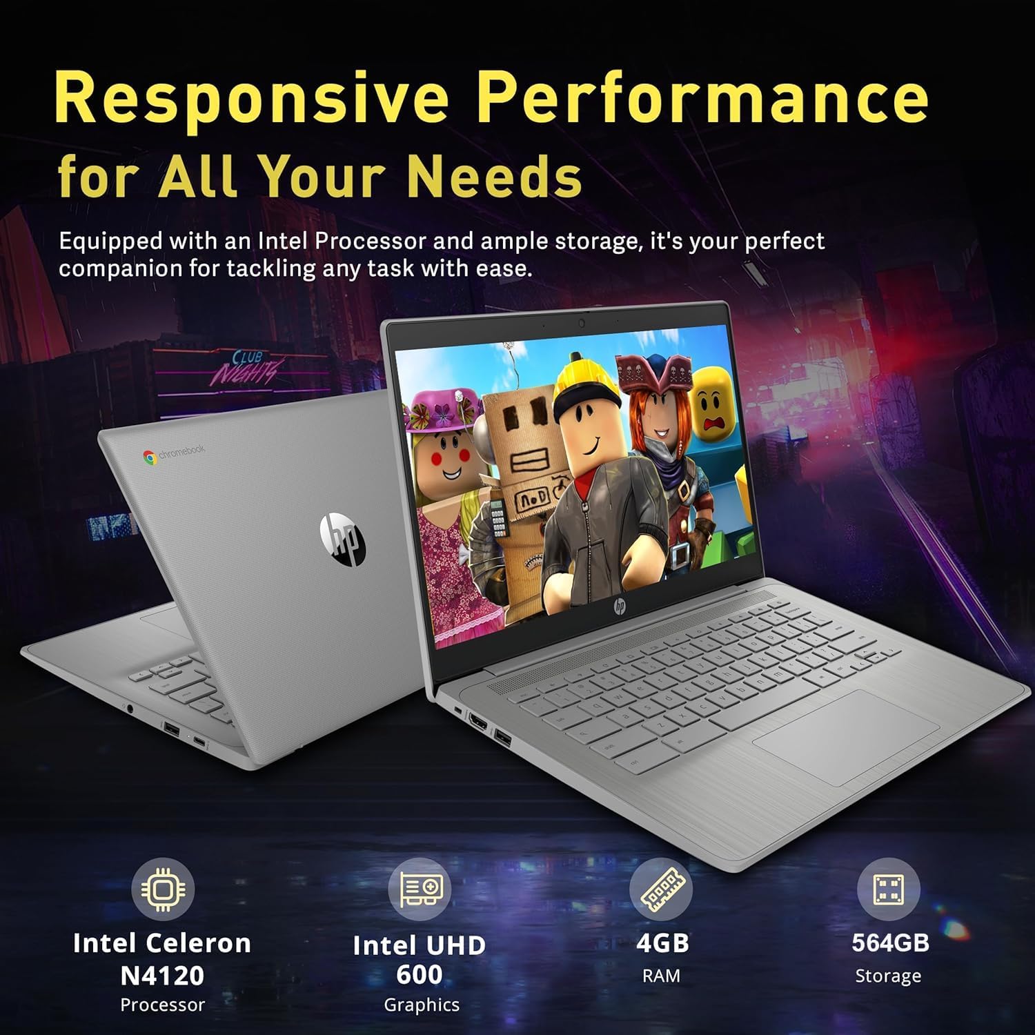 HP Chromebook 2025 Flagship 14' HD Laptop for Student Business, 4-Core Celeron N4120 CPU, 4GB RAM, 564GB Storage (64GB eMMC + 500GB Ext), Webcam, WiFi, Long Battery, HubxcelAccessory, Chrome OS