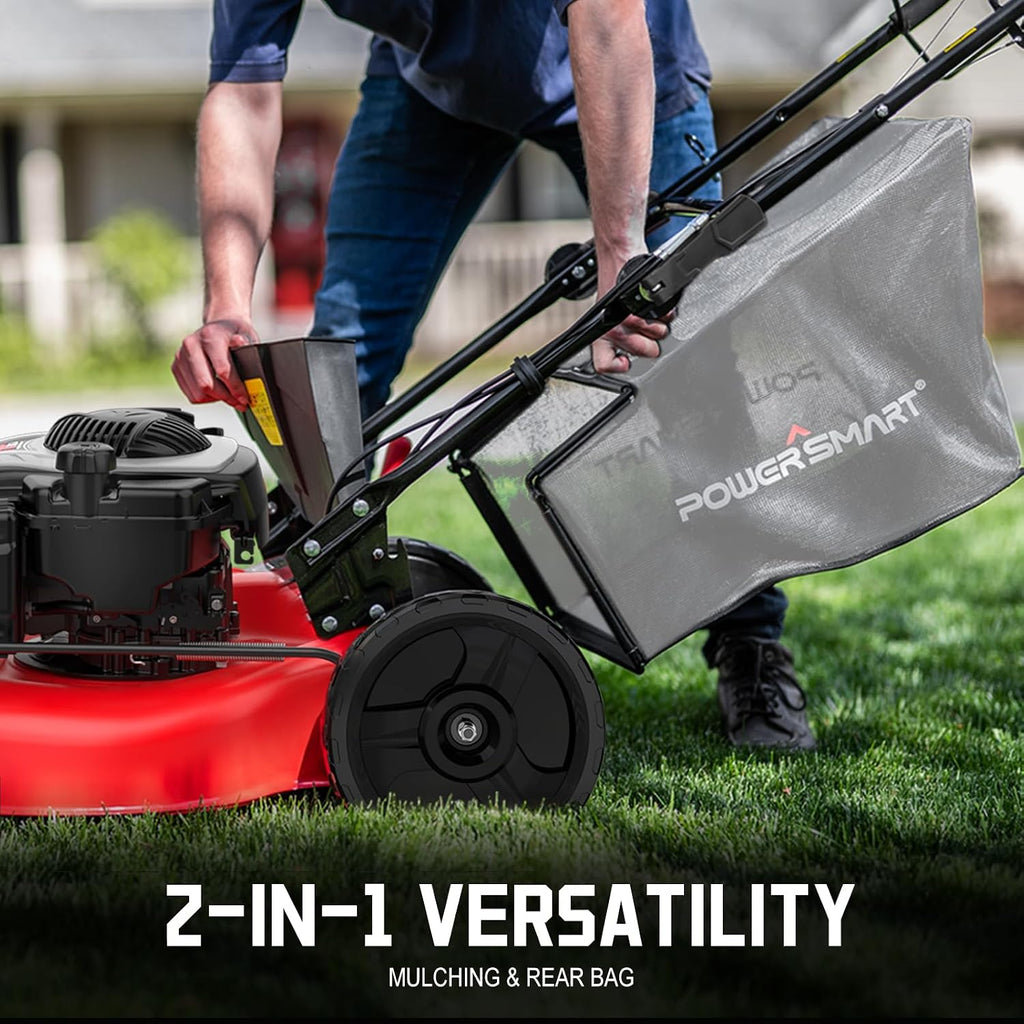 PowerSmart Self Propelled Gas Lawn Mower 21-Inch with Briggs and Stratton E550 140cc Engine 2-in-1 Mulch and Bagger B8721S1
