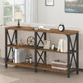 LVB Wood Console Table, Rustic 3 Tier Sofa Table Behind Couch, Industrial Metal Entryway Table with Storage Shelf, Farmhouse Wooden Foyer Hallway Table for Entry Living Room, Rustic Brown, 55 Inch