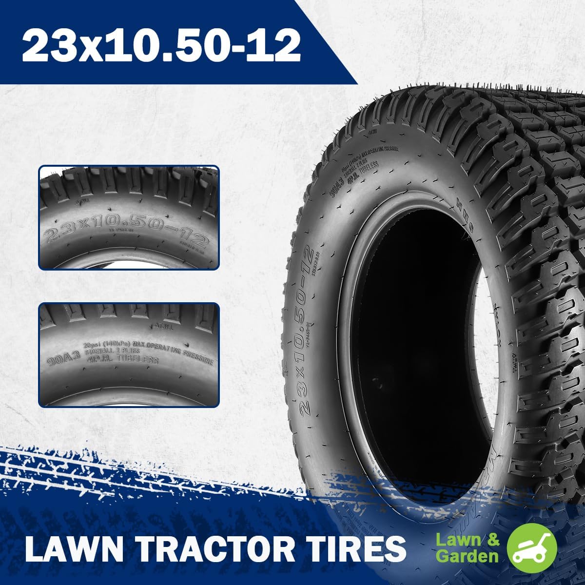 MaxAuto 2PCS 23x10.50-12 Turf Tires 23x10.5x12 Lawn Mower Golf Cart Garden Tractor Tire, 4PR Tubeless