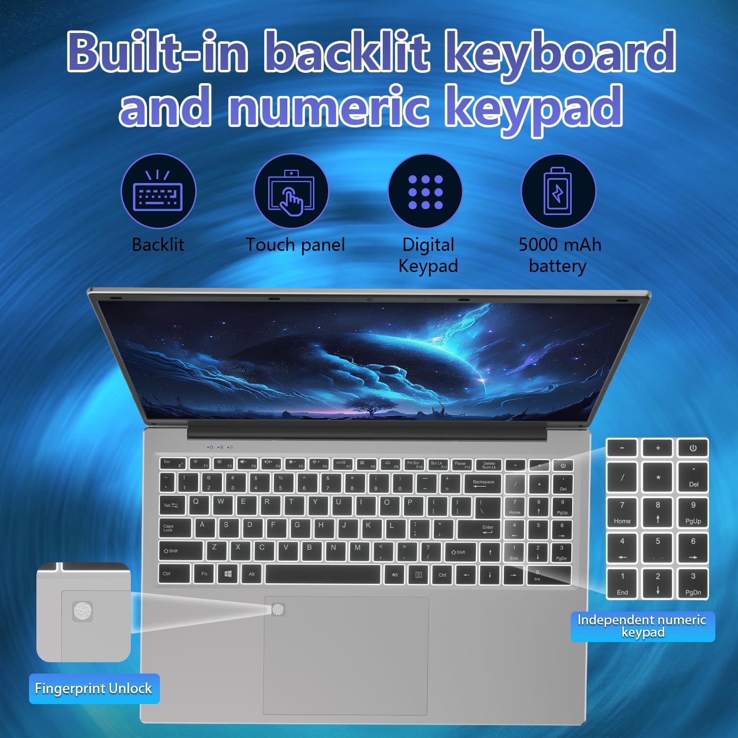 Auusda 16' Traditional Laptop Computer, i3 Processor 16GB RAM 1TB SSD Silver Laptops Notebook with Backlit Keyboard, Fingerprint, WiFi 6 Bluetooth 5.3 Laptops for Students & Office USB-C Port