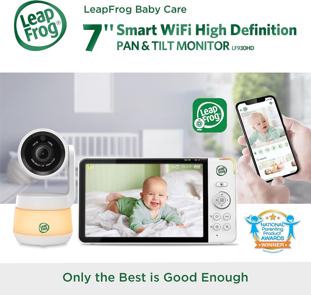 LeapFrog LF930HD Baby Monitor, 7' 720p HD Display,Video Baby Monitor with Camera and Audio, 1080p Smart Remote Access,360° Pan & Tilt,Color Night Light &Vision, Two-Way Intercom