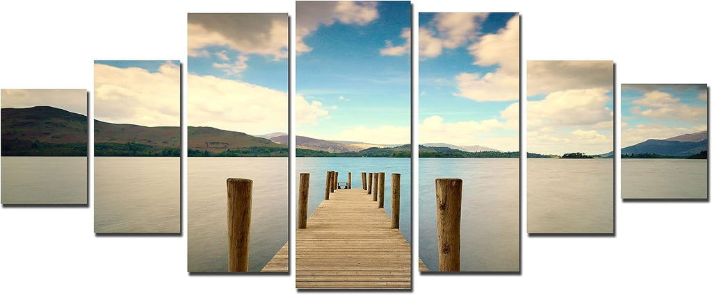 Startonight Huge Canvas Wall Art - Beautiful Bridge On The Beach - USA Large Home Decor - Dual View Surprise Artwork Modern Framed Wall Art Set of 7 Panels Total 40' x 95'