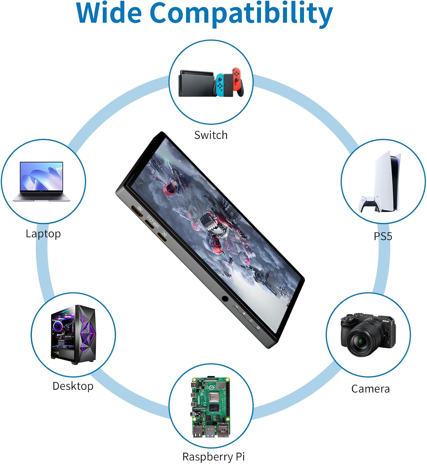 7 inch Portable Touchscreen, Mini 1080P 60Hz USB C HDMI Monitor, Ultra Thin Lightweight IPS LCD Display Second Screen for Gaming, Working, PS5, Xbox, Laptop, PC