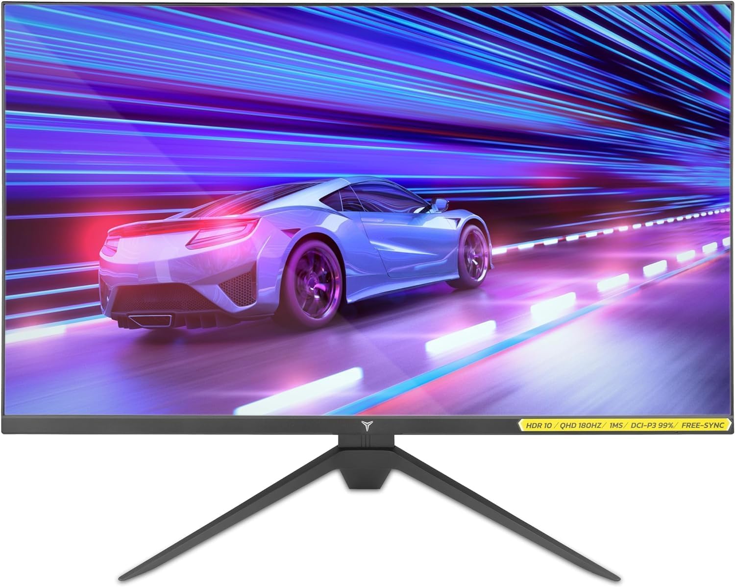 YEYIAN 27' QHD 2K Flat Gaming Monitor | 2560x1440 | IPS Panel | 178° View | 3000:1 | 180 Hz | 16:9 | 16.7 Million Colors | 1ms Response | VESA | DisplayPort/HDMI