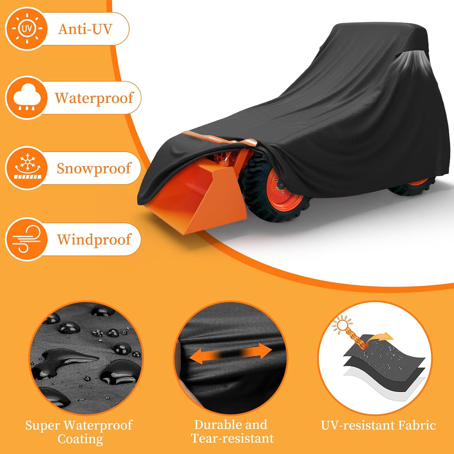 STARTWO Full Tractor Cover Waterproof Heavy Duty, Universal Fits Most Compact Utility Tractors, UV Protection, Dustproof, with Air Vents & Reflective Strips,149 L x 76 W x 86 H in