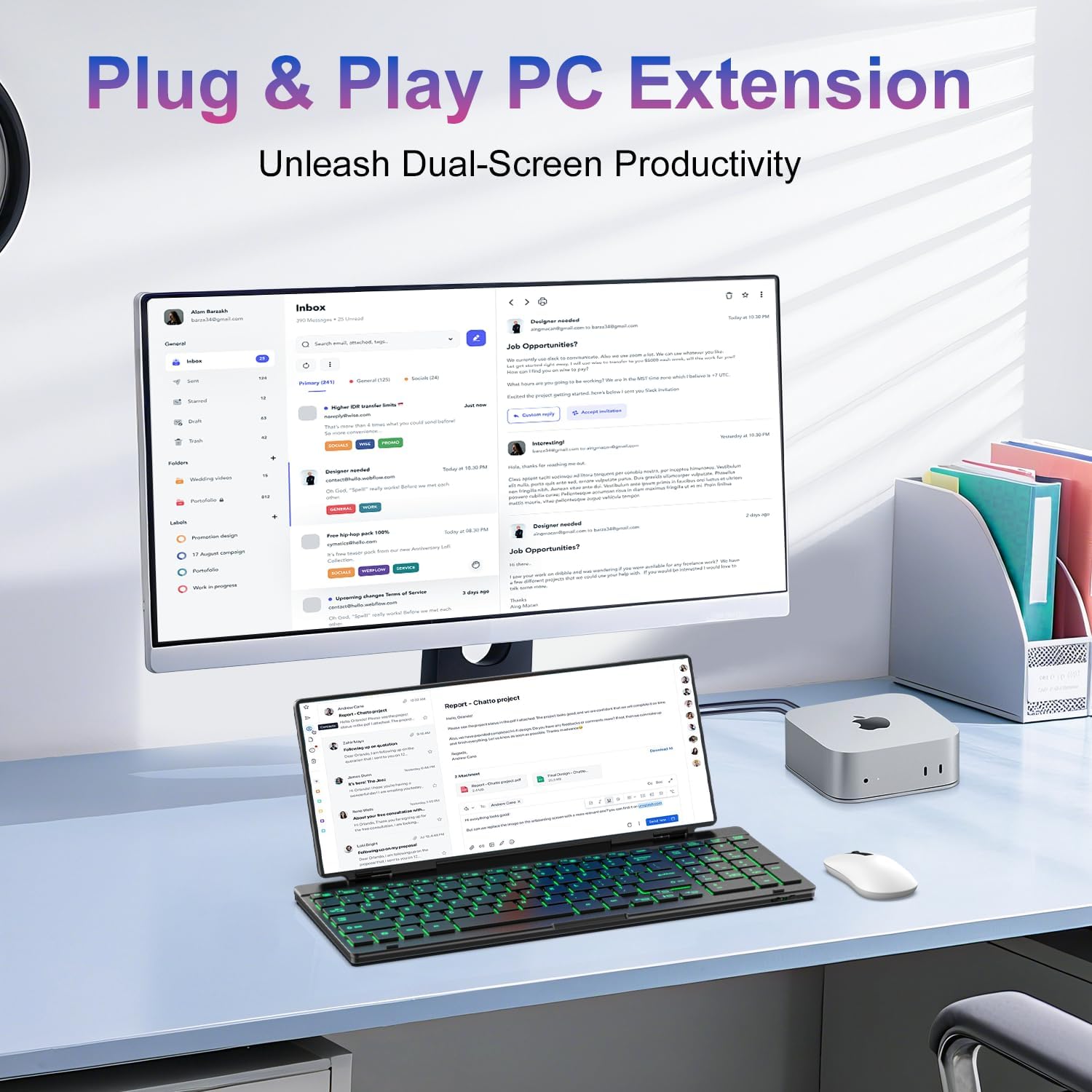12.8' Portable Touchscreen Keyboard, Screen Extender with Silent Keyboard, USB-A Type-C Monitor for Laptop, Desktop, Mini PC, MacBook(Driver Need)