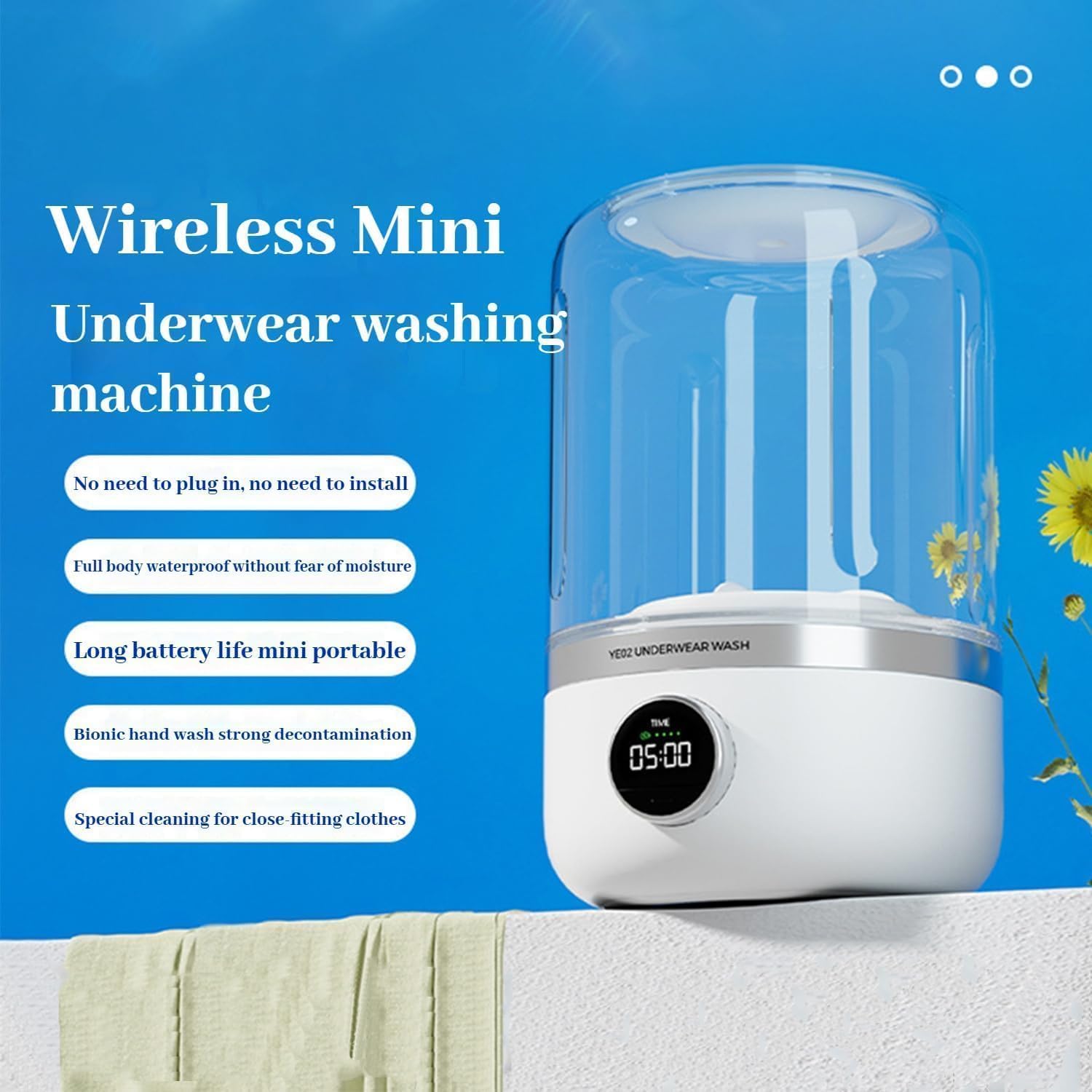 Mini Portable Washing Machine, Smart Laundry Cup Washing Machine, Portable & Rechargeable Mini Washer Machine for Travel Underwear Socks Cordless Cleaner (2)