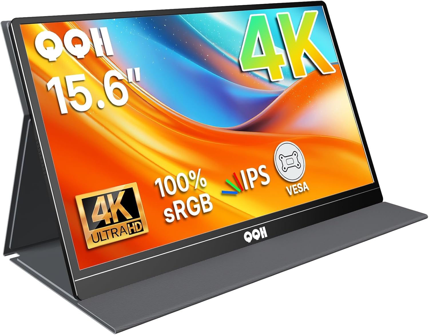 QQH 4K Portable Monitor, 15.6' IPS 3840x2160 UHD USB-C HDMI Travel Portable Monitor for Laptop, Ultra-Slim Alloy Gaming Monitor Second Display with w/Smart Cover for PC, Phone, PS5/4, Xbox, Switch