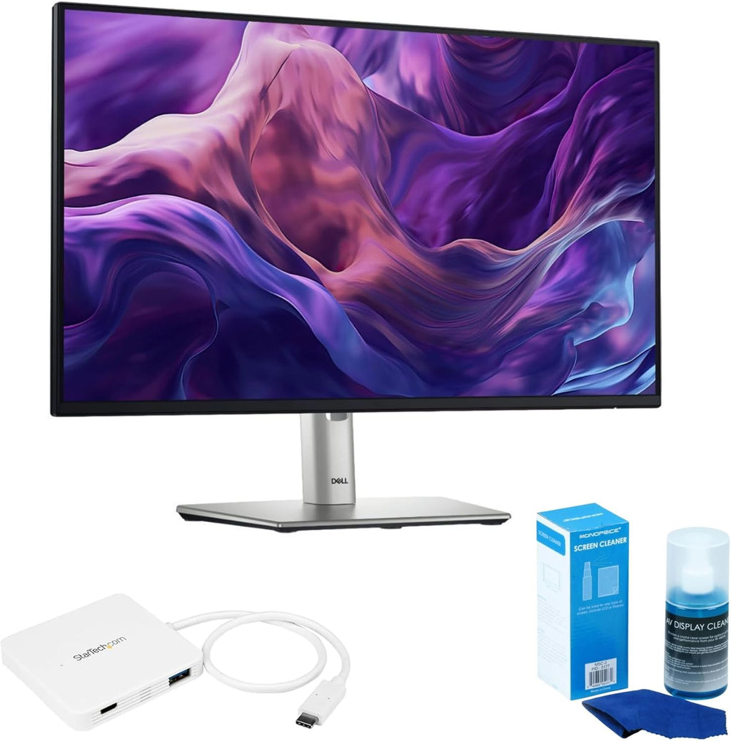 Dell P2425H 24-Inch 1920 x 1080 FHD Flat Screen LED Monitor Bundle with 3-Port USB-C Portable Expansion Hub for USB-C and Universal Screen Cleaner for LCD (Large Bottle) (3 Items)