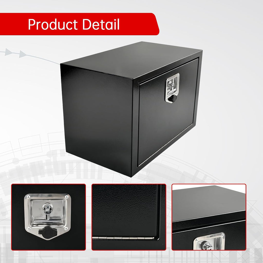 24'' Inch Steel Underbody Truck Tool Box & T-Handle Latch Heavy Duty for Trucks Trailers RV ATV Pickup Trucks Flatbeds Organization Storage Job Tool Chest -24'(L) x 14'(W) x 16'(H) Black