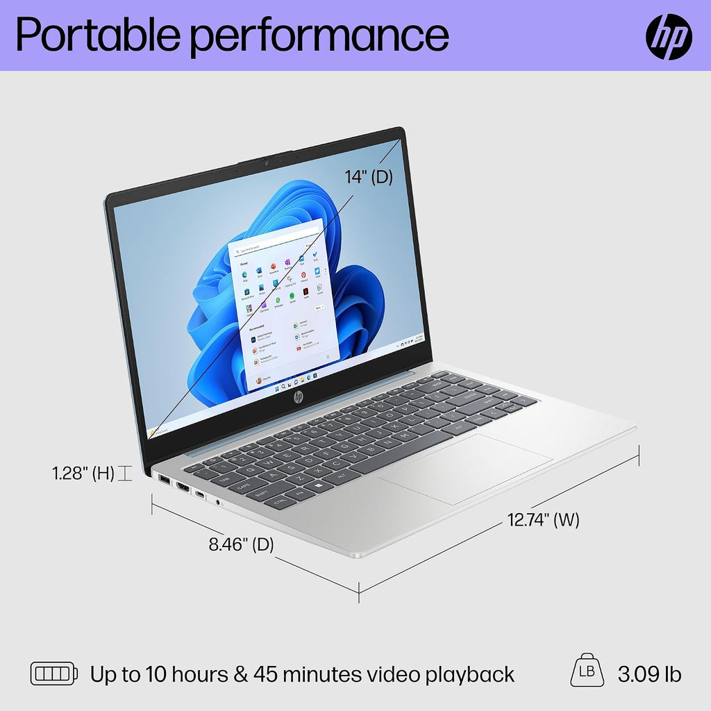 HP 14 Ultrabook Laptop Computer 2025 Premium Lifetime Office 2024, Copilot AI, 8-Core Intel Core i3, 32GB RAM, 1.5TB Storage (1TB SSD + 500GB Ext), Wi-Fi 6, Long Battery, Win 11 Pro, HubxcelAccessory
