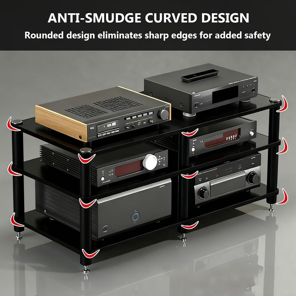 Heavy Duty AV Media Stand, Multifunctional Stacking Audio Component Rack with Shock-Absorbing Foot pegs, Audio Stand for Home Theater Studio (Black, Third Floor)