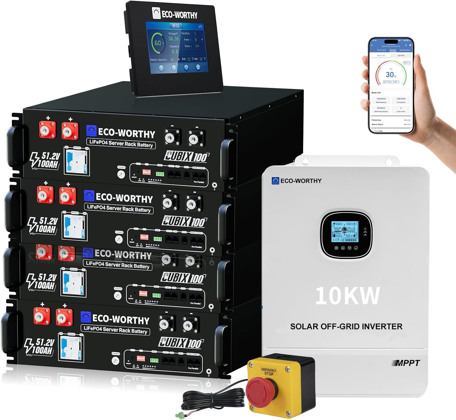 ECO-WORTHY Home Power Station Backup Power,AC 10000W Output+20480Wh LiFePO4 Battery Support Communication,Bluetooth and WiFi,LCD Battery Monitor,for Home Backup,Emergency,Solar System Components