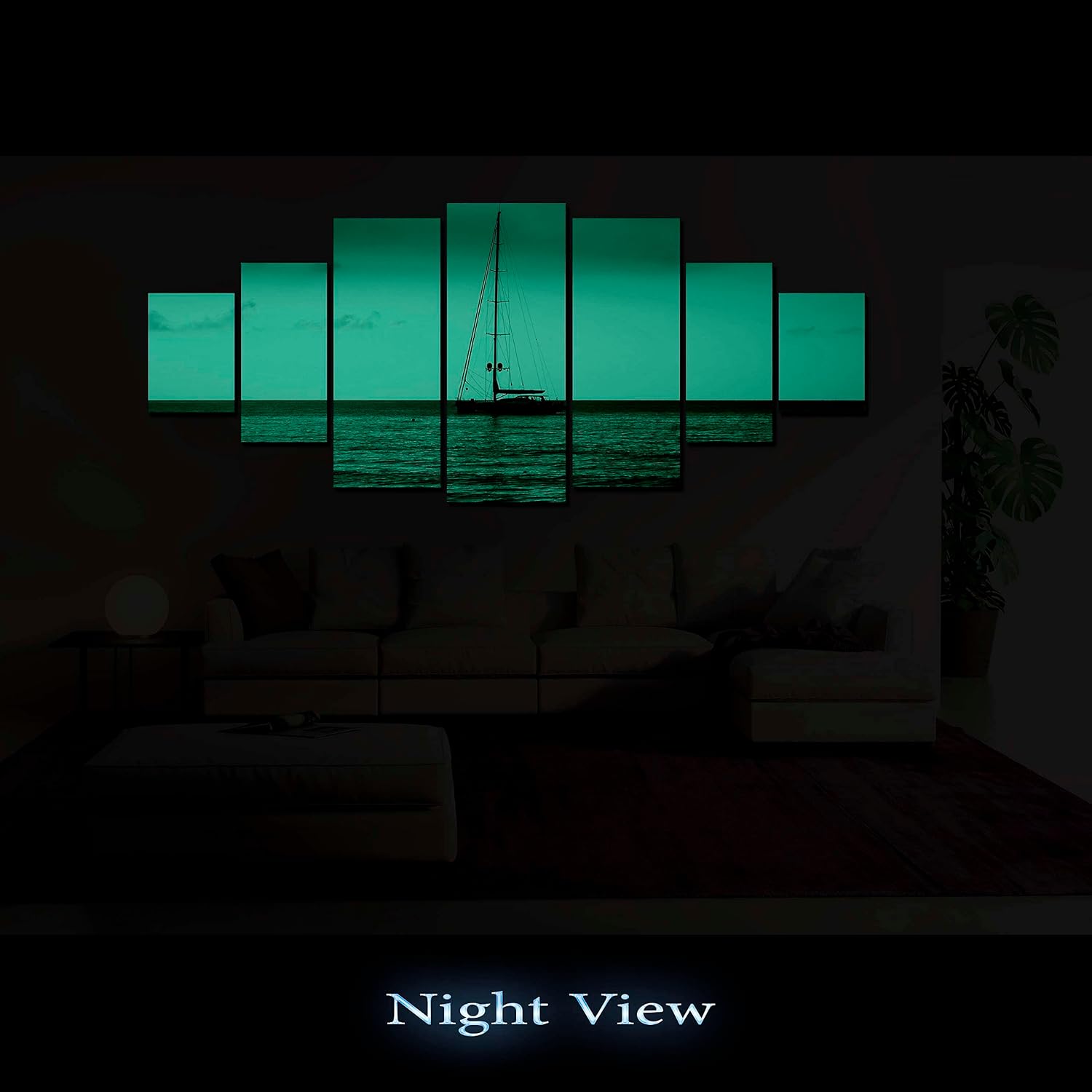 Startonight Huge Canvas Wall Art Purple Ocean View - Large Framed Set of 7 40' x 95'