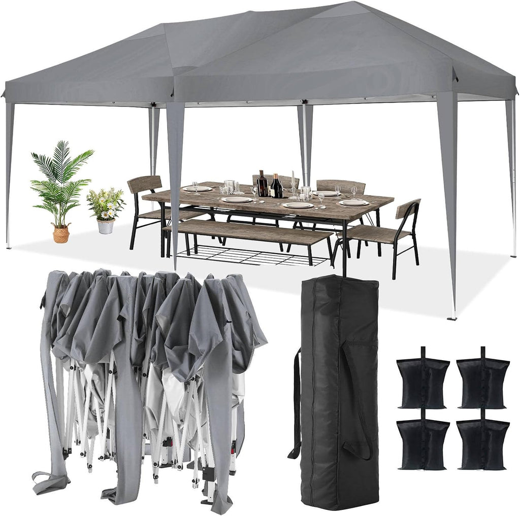 COBIZI 10x20 Pop Up Canopy Tent Party Tents for Parties Weddings Backyard Waterproof Outdoor Commercial Instant Canopy Event Tent with Stakes, Ropes,Sandbags, Gray