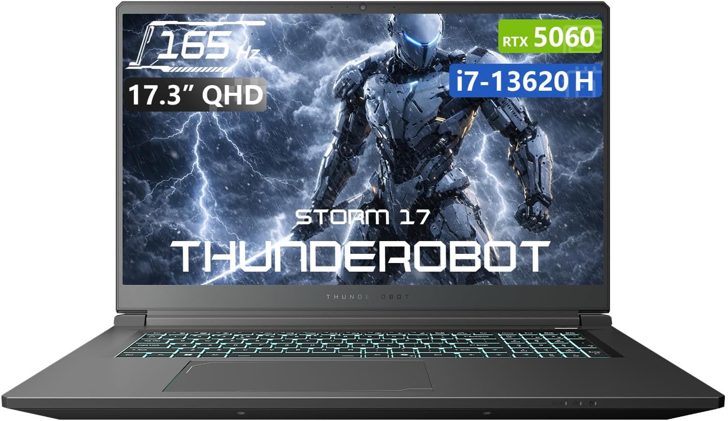 Thunderobot Storm 17 5060 17 inch Gaming Laptop, 17.3' QHD 165Hz 2K Display, Core i7-13620H, GeForce RTX 5060, 16GB DDR5 RAM, 1TB SSD, HDMI, Type-C, RGB Backlit Keyboard, Wi-Fi 6, Win 11 Home