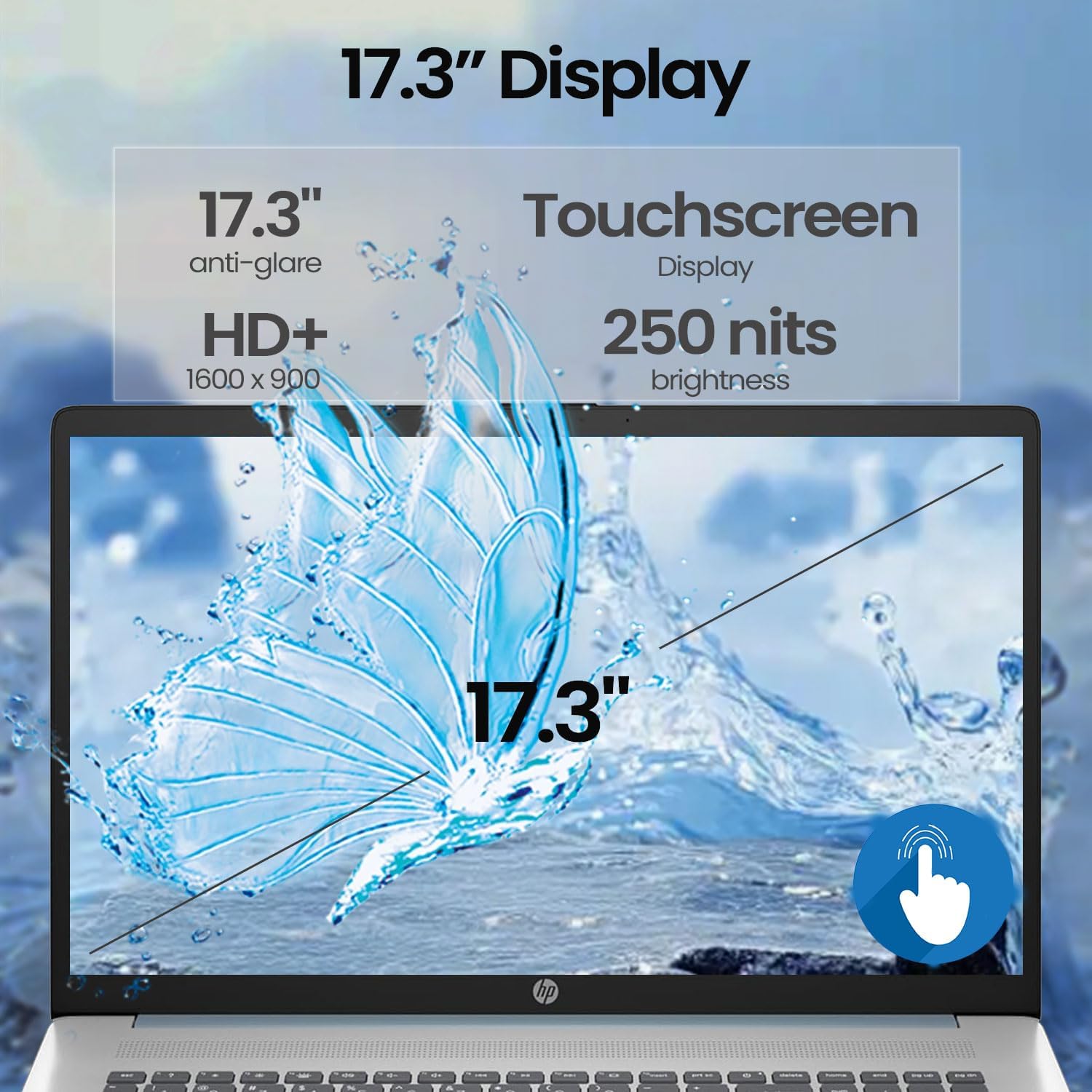 HP 17.3' Business Laptop for Work and Home, 17.3' LED Touchscreen, AMD Ryzen 5 7430U, 32GB RAM, 1TB PCIe SSD, Backlit Keyboard, Fingerprint Reader, HD Camera, HDMI, Wi-Fi 6, Windows 11 Home, Blue