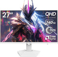 CRUA 27' 240Hz Gaming Monitor, QHD 2560x1440 IPS Display, AMD FreeSync, 120% sRGB, Built-in Speakers, Blue Light Filter, Wall Mountable PC Monitor, HDMI & DP, White, for Gaming, Streaming & Work
