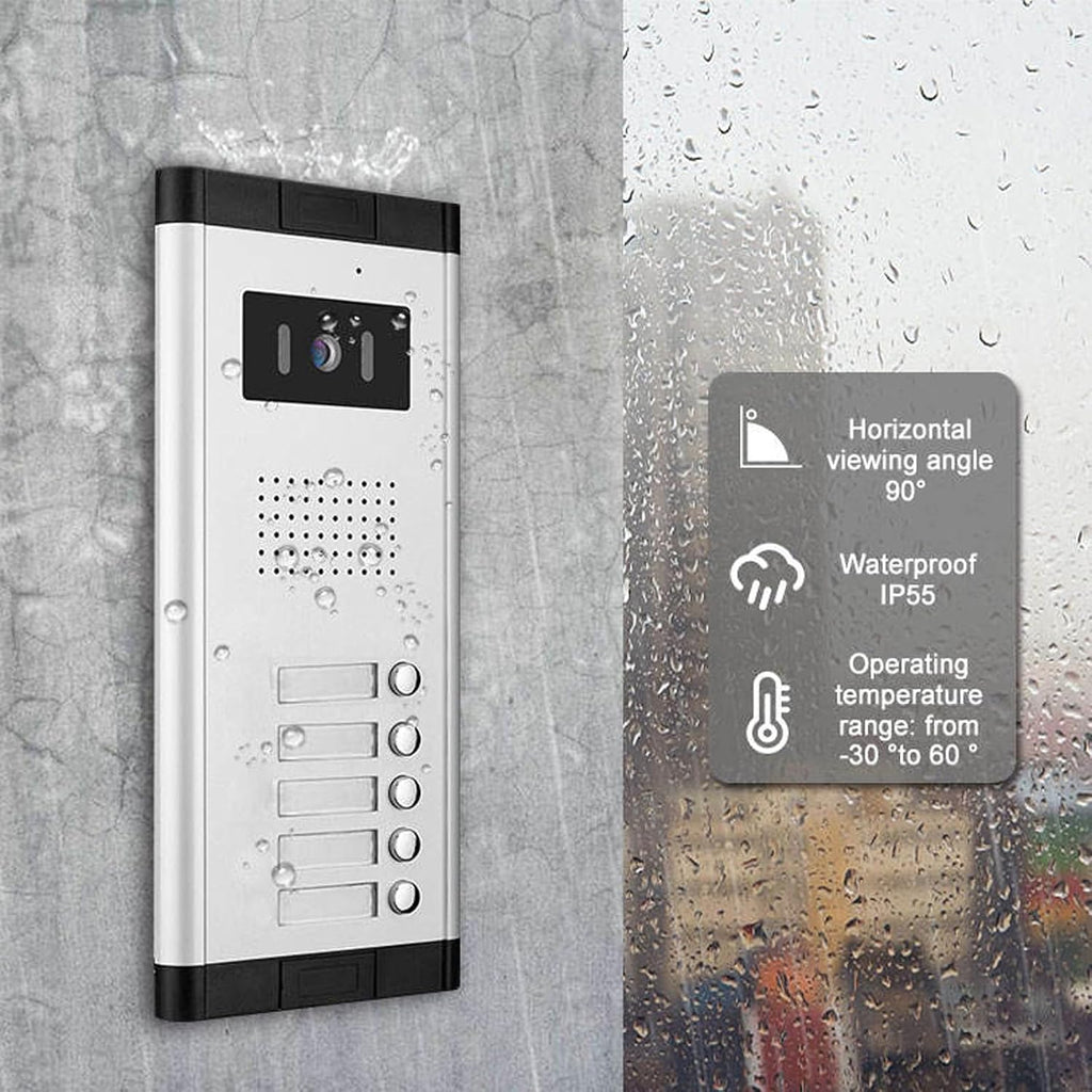 Wired Video Apartment Intercom System,2/3/4/5/6/8/10/12 Units Family 7 inch Monitor Video Door Phone Kit,Indoor Outdoor Video Doorbell,2 Way Audio for Home (1 Doorbell + 5 Monitor)