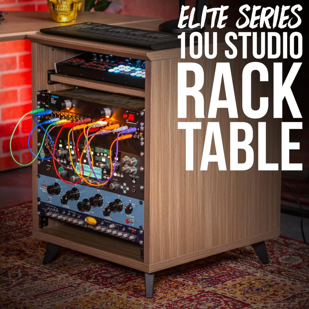 Gator Frameworks Elite Series 10U Studio Rack Desk with Slide-Out Tray and Rear Cable Passthrough, Dark Walnut Finish (GFW-ELITEDESKRK-BRN)