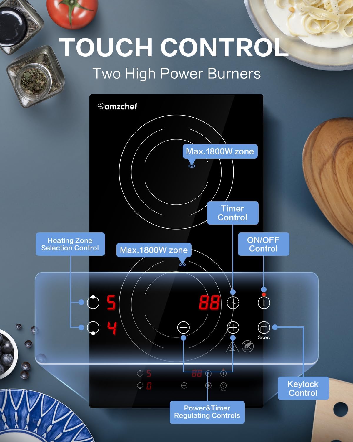 AMZCHEF Induction Cooktop 2 Burners & AMZCHEF Double Induction Cooktop with Removable Griddle Pan