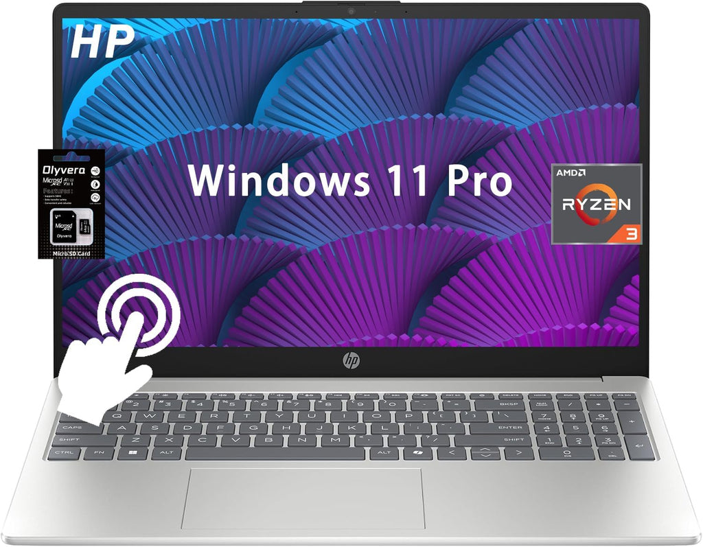 HP 15.6' Touchscreen Laptop, AMD Ryzen 3 7320U(Up to 4.1 GHz), 8 GB RAM LPDDR5, 512 GB SSD, AMD Radeon Graphics, HD Private Webcam, HDMI, Wi-Fi 6, Bluetooth, Anti-Glare, Windows 11 Pro, Silver