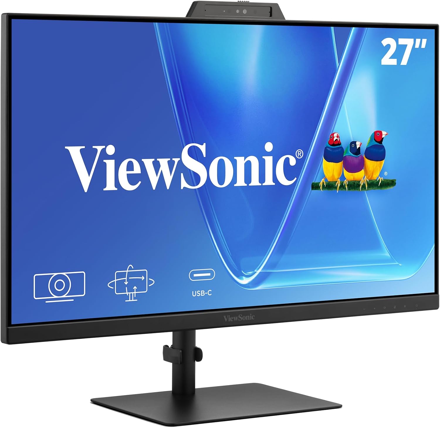 ViewSonic VG2741V 27 Inch 1080p Monitor, IPS Display with Windows Hello, Built-in Microphone, and IR 5MP Webcam for Smooth Video Conferencing, Advanced Ergonomics, USB-C, HDMI, and DisplayPort Inputs