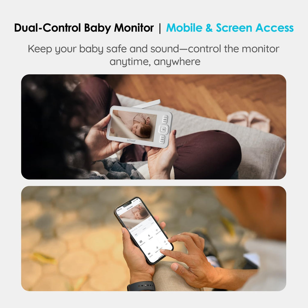 ieGeek Baby Monitor with 2 Cameras, 5' Screen & 1080P Cameras & Free Smart App Split Screen Dual Baby Monitor, Upgraded Night Vision/PTZ/2-Way Audio/Auto Tracking Detection Notification and Alert