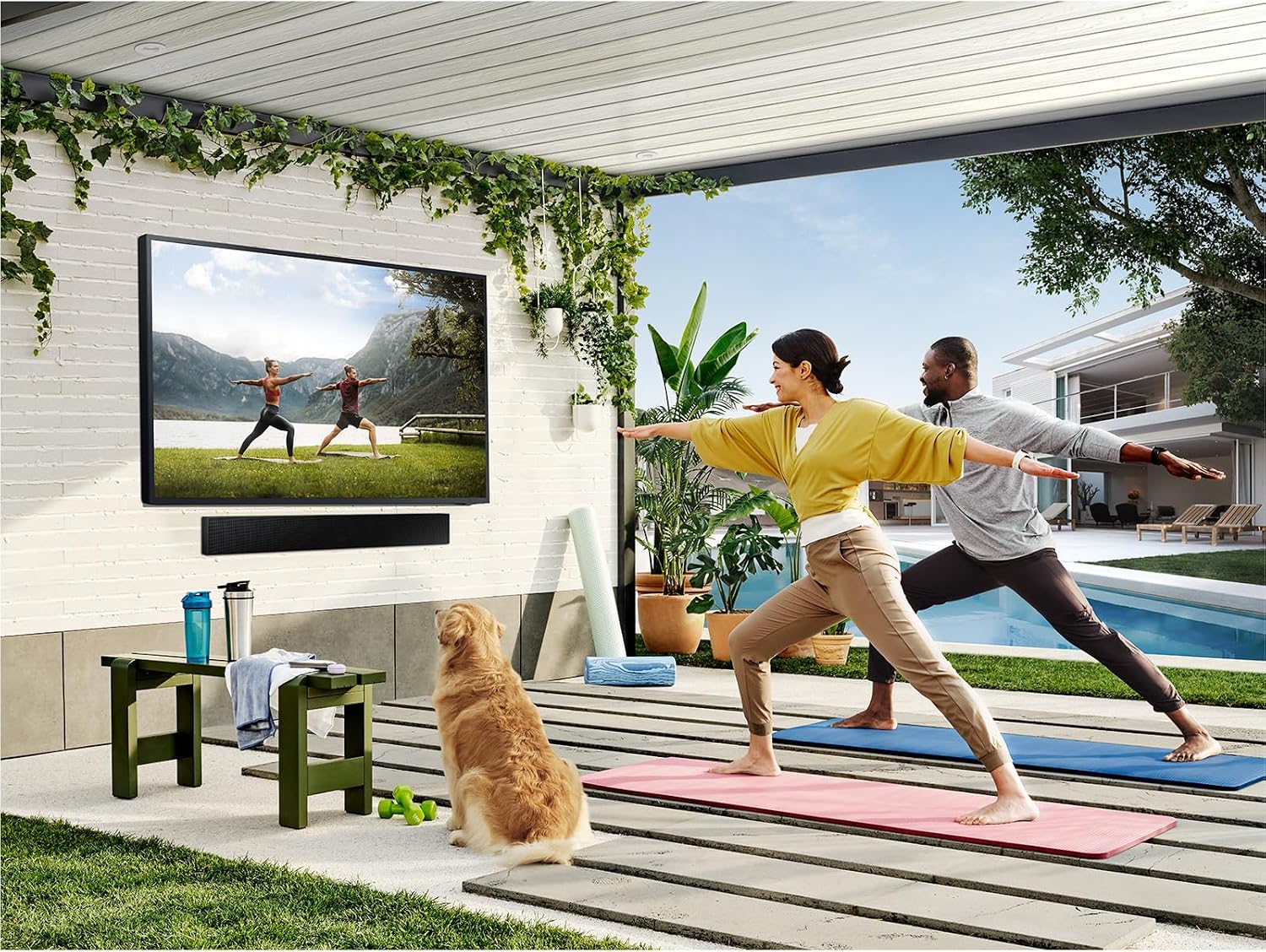 SAMSUNG 55-Inch Class Neo QLED 4K The Terrace Partial Sun, Quantum HDR+(QN55LST7DAFXZA, 2024 Model) + SAMSUNG HW-LST70T 3.0ch The Terrace Outdoor, IP55 Weather Resistant,