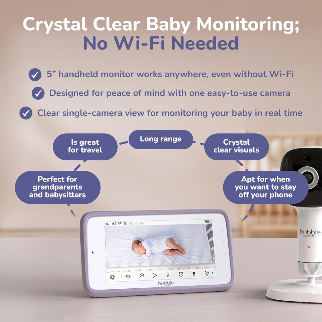 HUBBLE CONNECTED SkyVision AI Pro Baby Monitor — Baby Camera Monitor w/Covered Face, Rollover & True Cry Detection, Sleep Trainer, Soother & More — w/Touch Screen HD Parent Unit, Crib Mount System