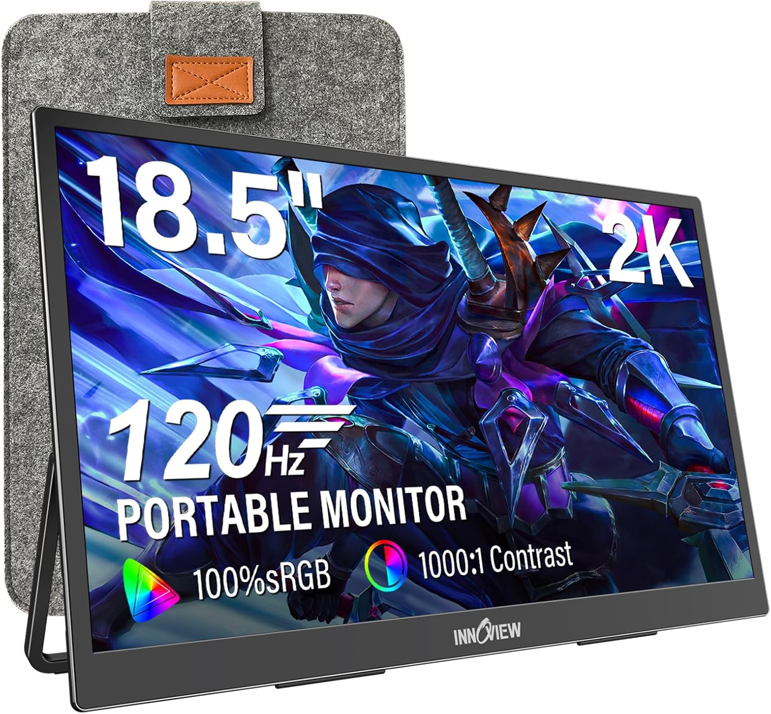 InnoView 2K Portable Monitor for Laptop 18.5' 2560x1440p QHD 120Hz 100% sRGB USB-C Standard HDMI Gaming Monitor,HDR Travel External Second Screen for Laptop, PC, Game Consoles