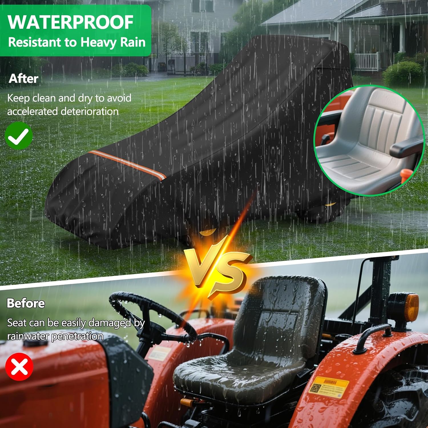 AKEfit Tractor Cover,Tractor Covers Waterproof Heavy Duty,420D Oxford Waterproof, Dustproof, UV Protection Universal Tractor Cover With reflective strip,189.3''Lx76.3''Wx86.2''H